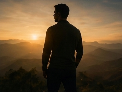 Sunset mountain silhouette